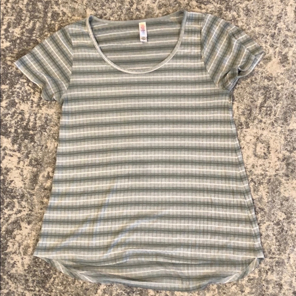 Lularoe green and white striped classic t